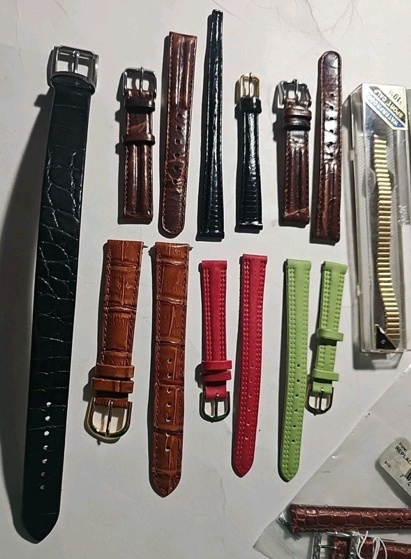(10) Vintage Watch Bands Lot Leather Metal Watchbands Black Brown Green Red gallery