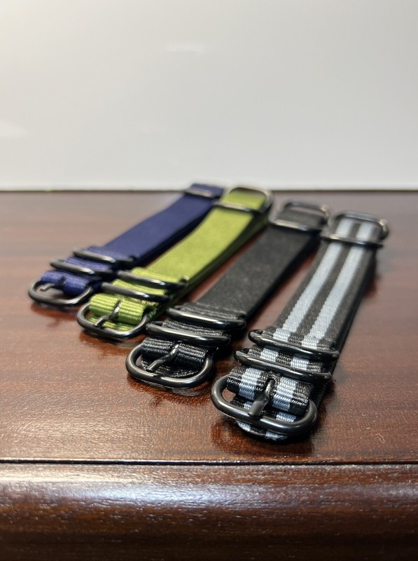 NYLON Watch Strap 20mm Military Style with 5 Black PVD Coated Ring | Set of 4