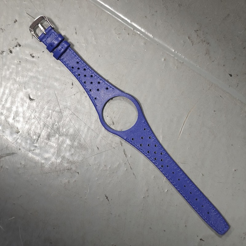 For Man Omega Dynamic Leather Light Blue Watch Band With Silver Steel Buckle gallery
