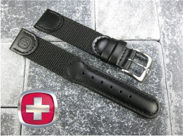 New Wenger Swiss Army Black Leather Strap I Nylon Watch Band BK 20mm 19mm 18mm