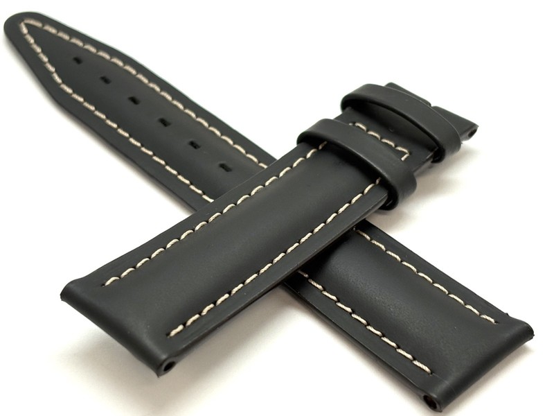 TO FIT TAG HEUER Leather Matte Black/White 20mm x 18mm Watch Strap No Buckle NEW