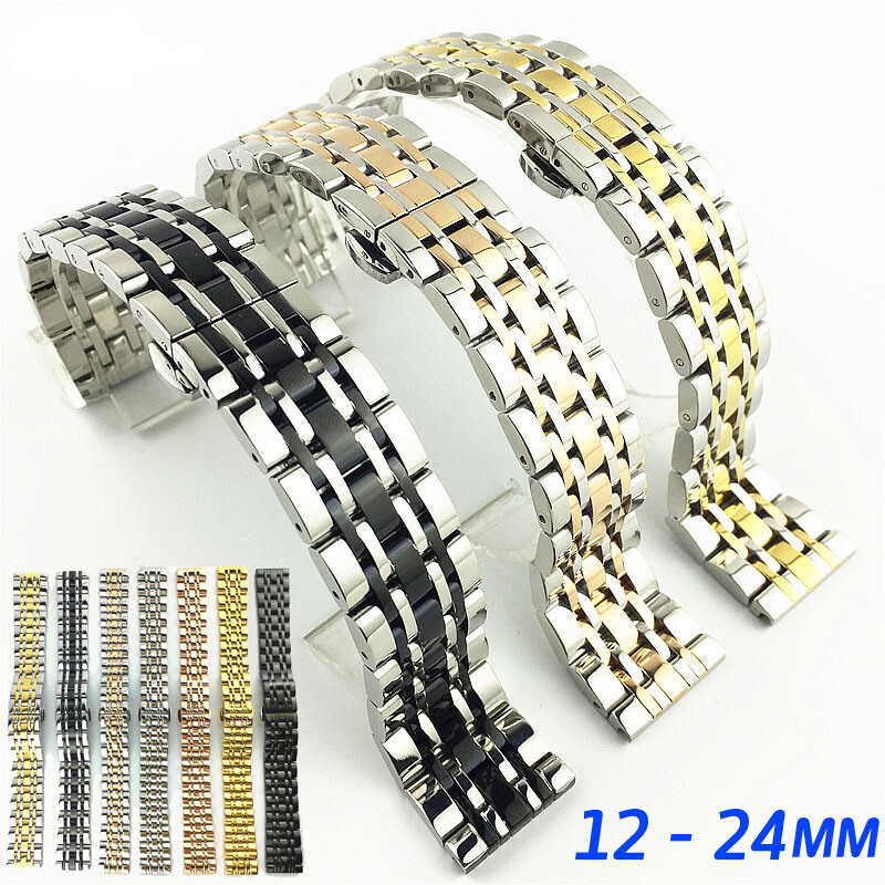 12mm-24mm Golden/Black/Rose Golden Stainless Steel Wrist Watch Strap Watch Bands