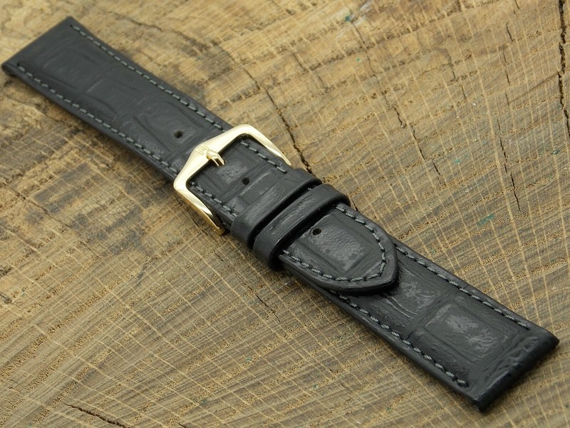 Vintage NOS Unused 18mm Hirsch Duke Black Leather w Gold Tone Buckle Watch Band gallery