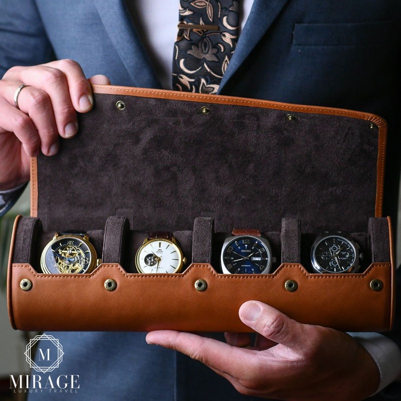 Leather Watch Travel Case for Men - Watch Rolls Full Grain Genuine Leather