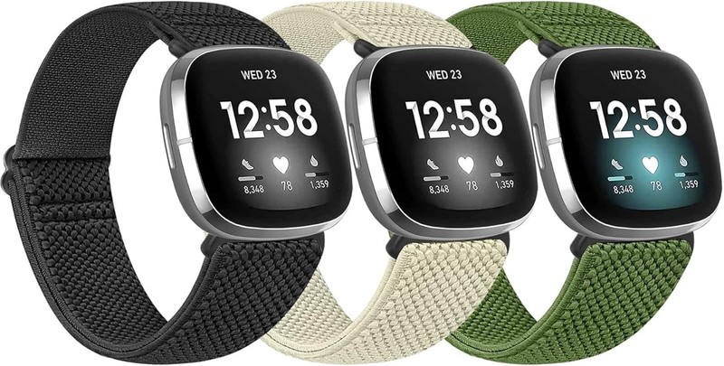 Huamanlou 3 Pack Elastic Nylon Watch Bands Compatible with Fitbit Versa 4/Ver