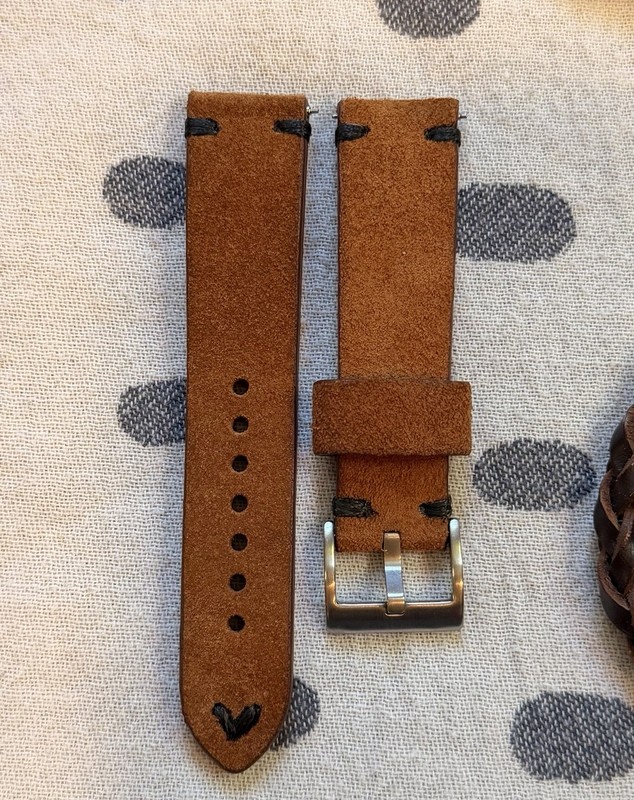 Vintage Suede Leather – Hand Made Brown w/Black Stitching Watch Strap