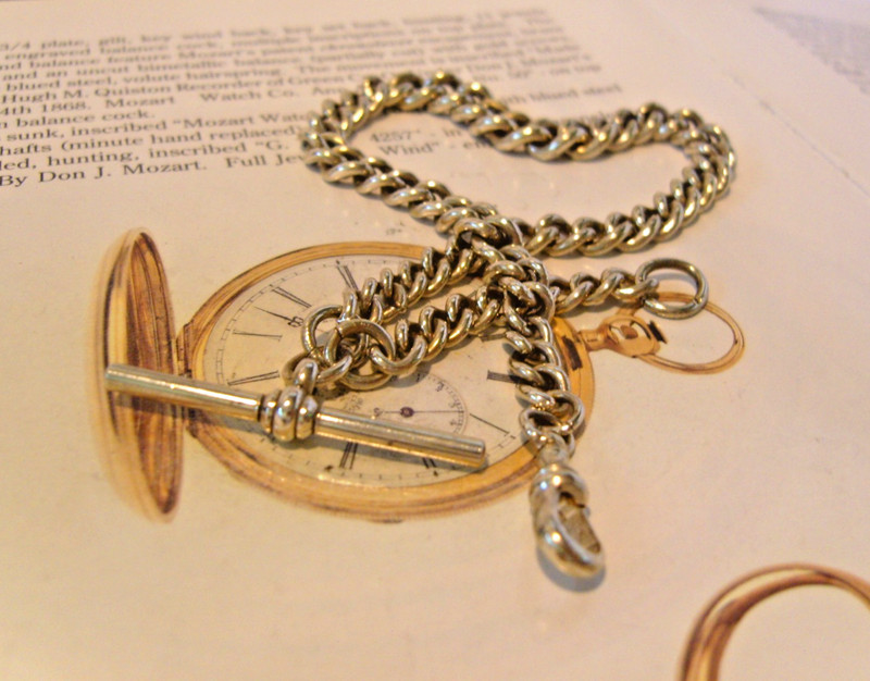 Pocket Watch Chain 1920s Big Silver Nickel Graduated Curb Link Albert With T Bar