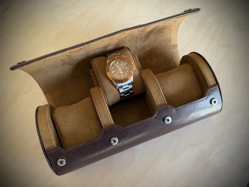 Mirage Luxury Travel Leather 3 Watch Roll Case Brown Travel Carry Storage