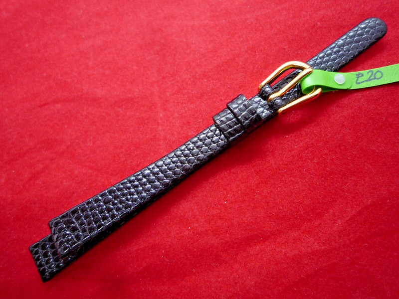 10 mm Holland Made Reptile Skin Black Leather Watch Strap 10mm Lug Gold Buckle