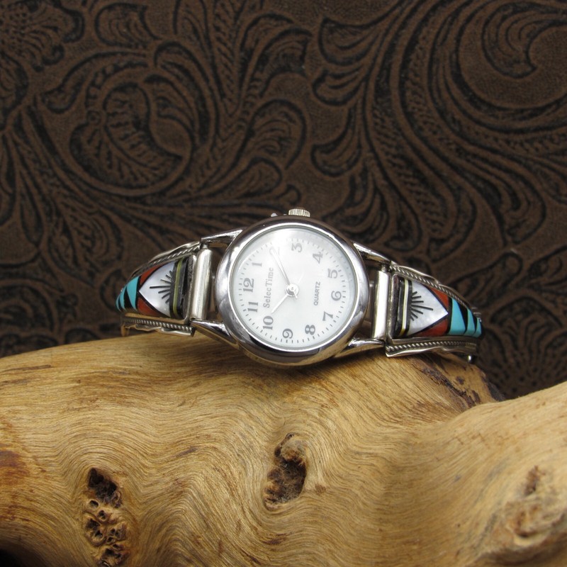 *Zuni Sterling Silver Multi-Stone Inlay Watchband