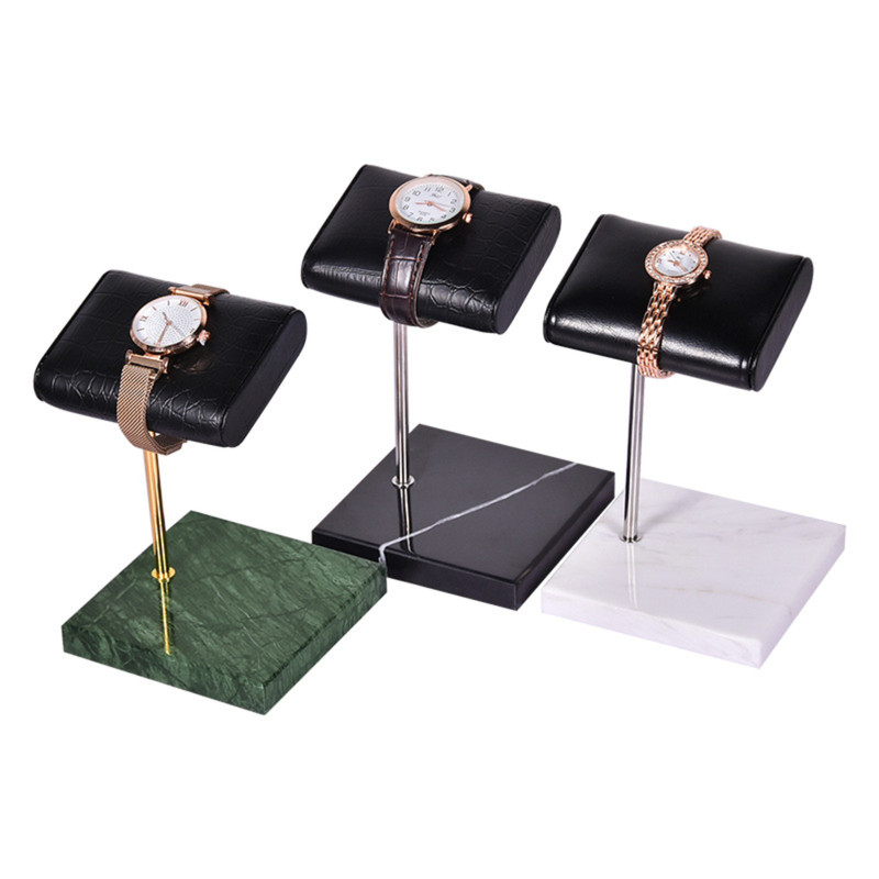Marble Base Watch Display Stand Handcraft Leather Support Pillow in Rolex Green gallery