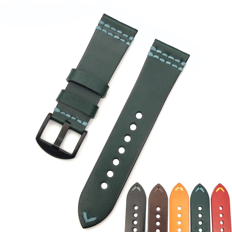 Wristwatch Bands Top Layer Cowhide Genuine Leather Watch Straps Parts Green 22mm