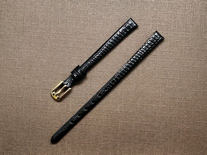 Ladies’ NOS Speidel 8mm Black Flat Stitchless Gator Lizard Grain Watch Band