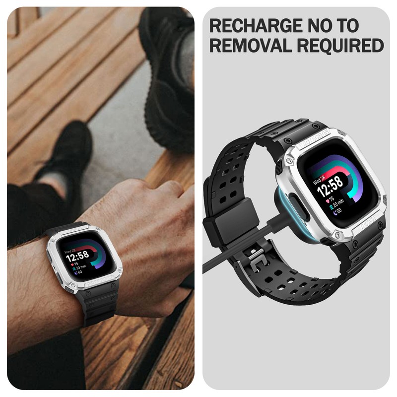 Band with Case for Fitbit Versa 4/3/2/1/Lite Rugged Sport Bands Protective Cover gallery