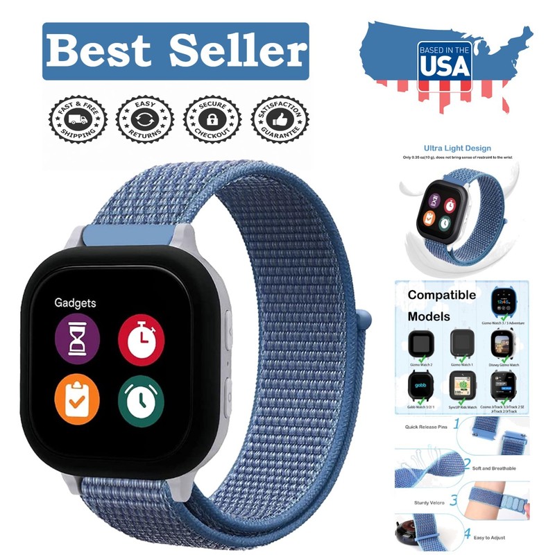 Stylish Hook & Loop Watch Band Compatible with Gizmo & Cosmo Watches – Blue