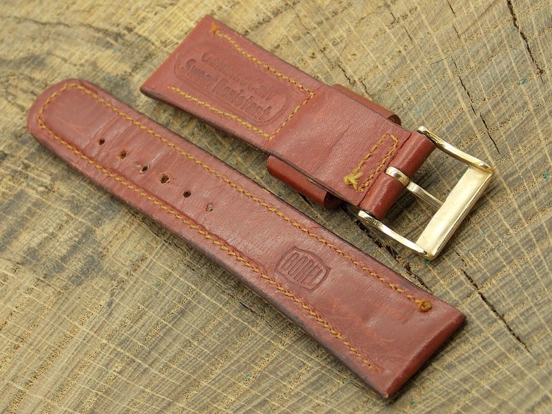 NOS Unused Vintage Brown Calfskin w Gold Tone Buckle 19mm Borel Watch Band gallery