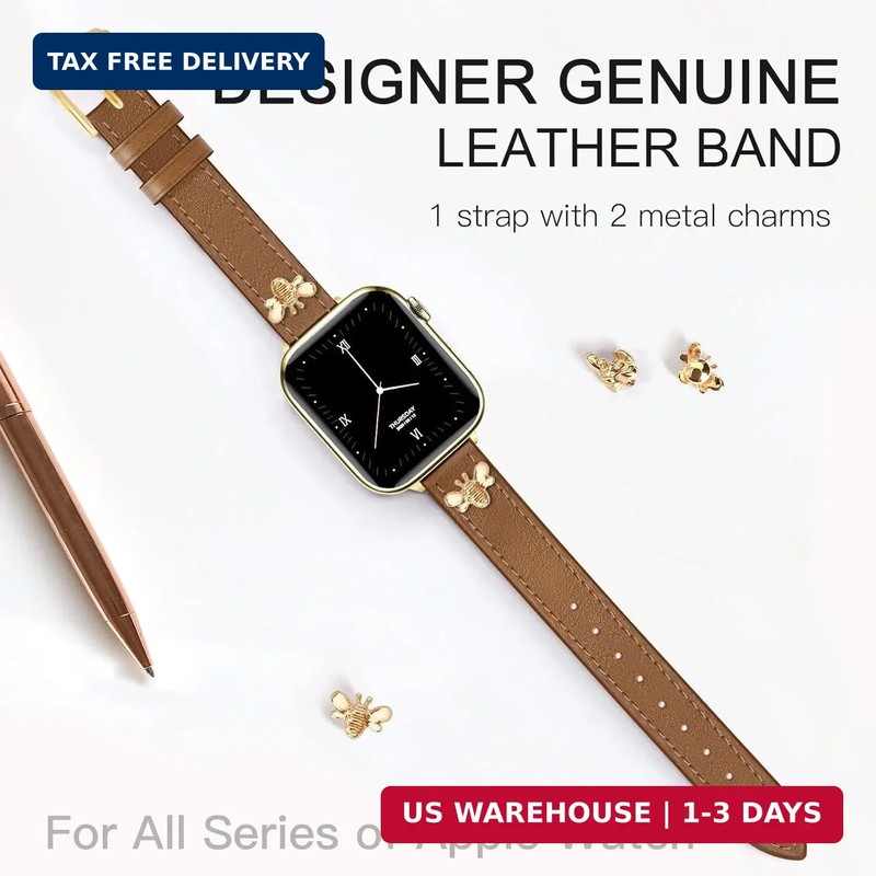 JR.DM Slim Leather Bands Compatible with Apple Watch Band 38mm 40mm 41mm 42mm 44 gallery