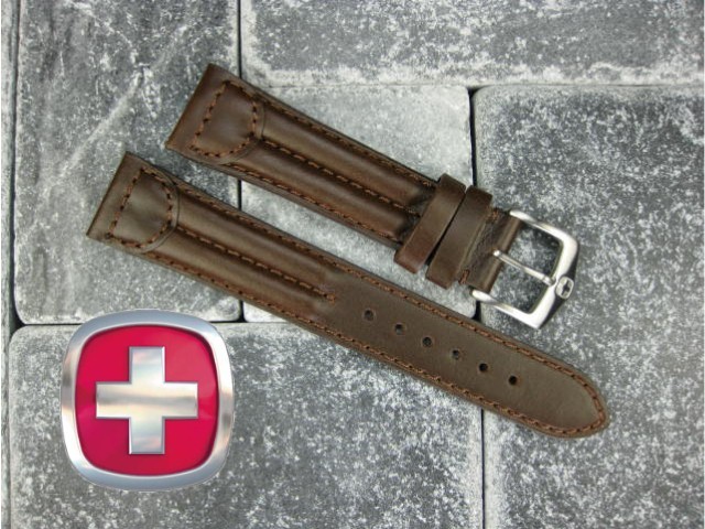 New 18mm WENGER SWISS Dark Brown Leather Strap Army Band Chocolate Brown