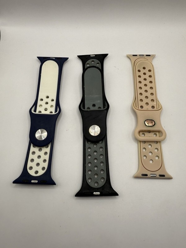 (3) Lot Blue, Black, Beige Silicone Band Strap For Apple Watch 40mm 42mm Size gallery