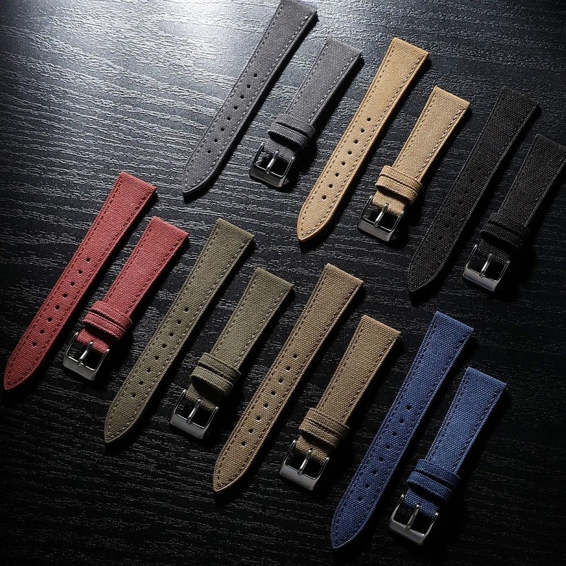 Sailcloth Fabric & Leather Watch Strap 20mm 22mm Quick Release Canvas Band gallery