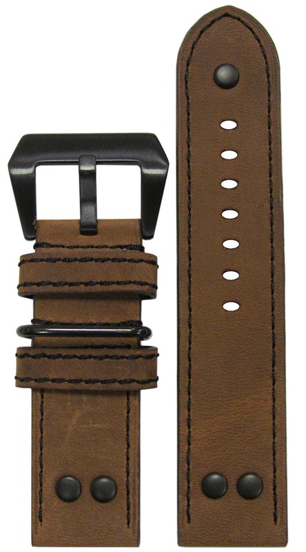 20mm Panatime MB-1 Vintage Classic Brown Pilot Watch Band w/Black Stitch 125/75