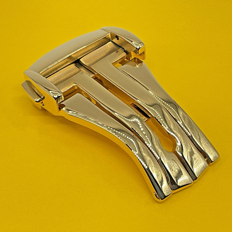18MM GOLD PLATED LEATHER STRAP BAND DEPLOYMENT BUCKLE CLASP FOR OMEGA SEAMASTER