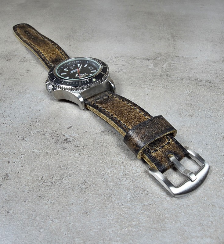 Handmade Brown Distressed Leather Watch Strap Vintage Band 18 20 22 24 26 28mm gallery