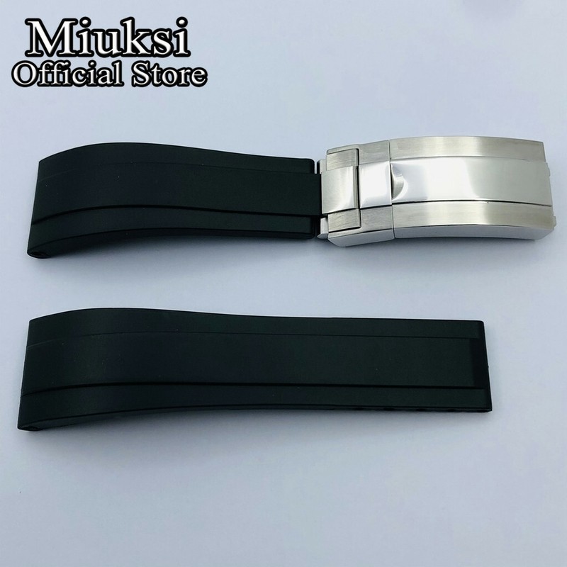Miuksi 20mm black rubber watch strap with stainless steel buckle