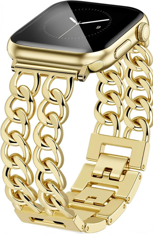 NEW Gold Stainless Steel Cuban Bracelet Band Apple Watch 38/40/41mm Series 1–9 S