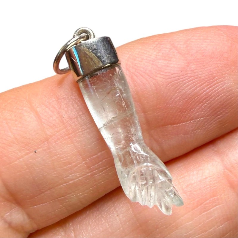 LUX Vintage Rock Crystal Figa Pendant, Sterling Silver Capped