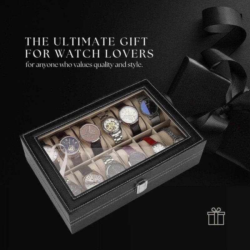 12 Slots PU Leather Wrist Watch Display Box Storage Holder Organizer Case A++ gallery