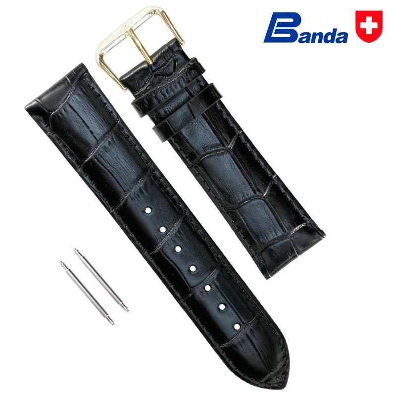 Banda Premium Grade Calfskin Alligator Grain Leather Watch Bands, Size 16mm-24mm