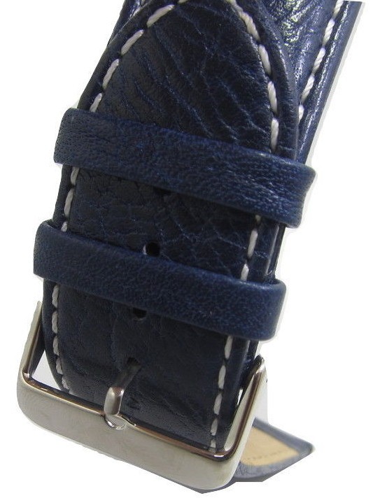 Blue Italian White Stitch Distressed Leather Italy Padded Watch Band Strap