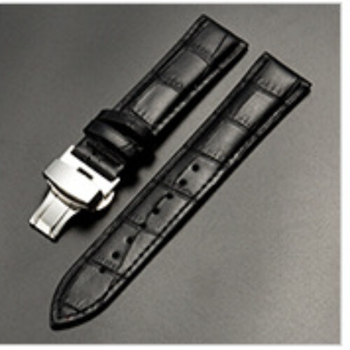 Genuine Leather Watch Band Cowhide Strap Deployment Clasp16-24mm with Wooden Box