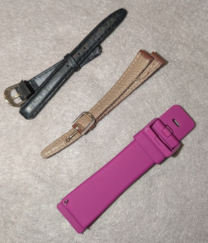 Lot of 3 Wristwatch Bands Two-Piece Straps Leather & Silicone Pink Black Brown gallery