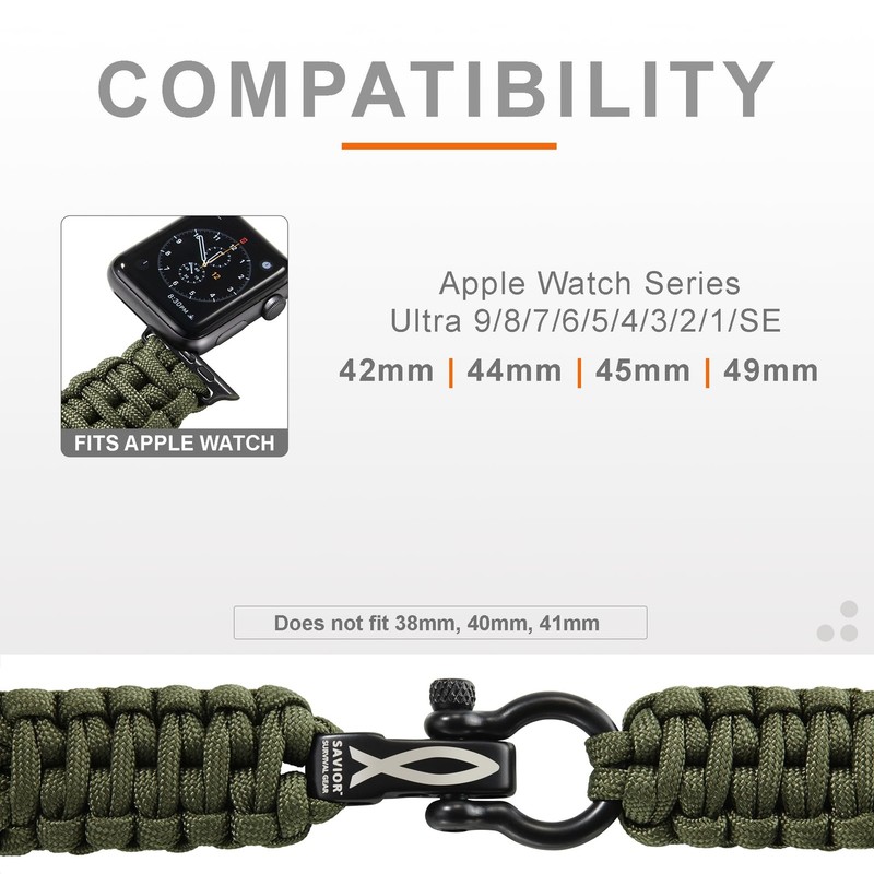 Paracord Watch Band - Compatible with Apple Watch Band 49mm 46mm 45mm 44mm 42... gallery