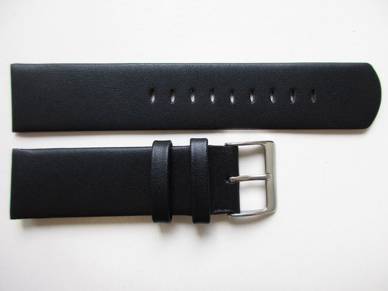 Black unstitched untapered 21 MM leather plain watch band strap - S gallery