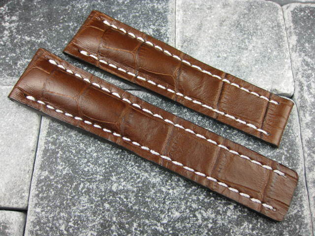 22mm Leather Strap Brown Deployment Watch Band for fits BREITLING NAVITIMER gallery