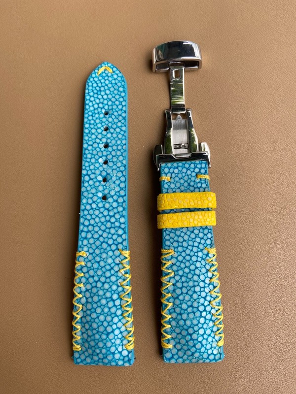 Blue Stingray Leather Watch Strap Band, Size 18mm 19mm 20mm 21mm 22mm 24mm 26mm gallery