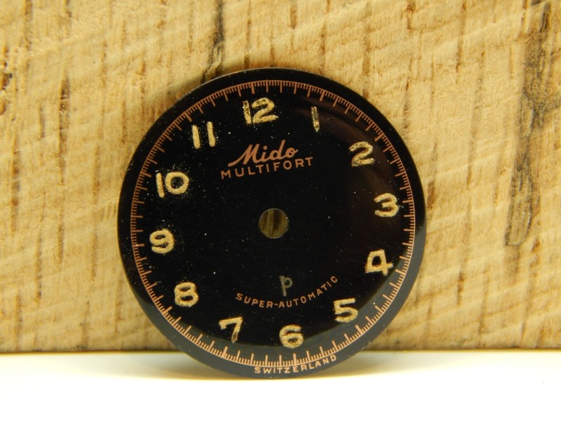 Black Mido Multifort Superautomatic Watch Dial Vintage 18mm Gold Numeral Markers