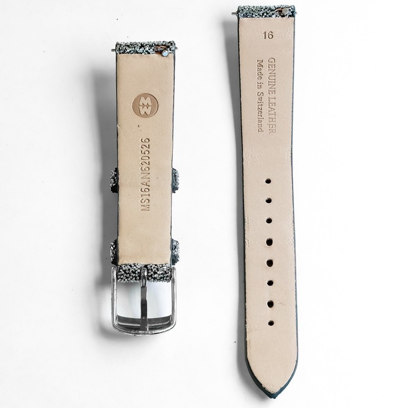 Michele Women's 16mm White Sparkle Black Leather Watch Band 301924801 gallery