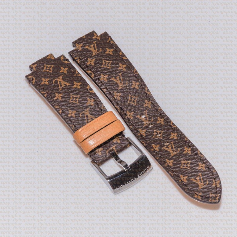 Authentic LOUIS VUITTON Brown Leather Monogram Tambour Watch Strap 21mm EX+