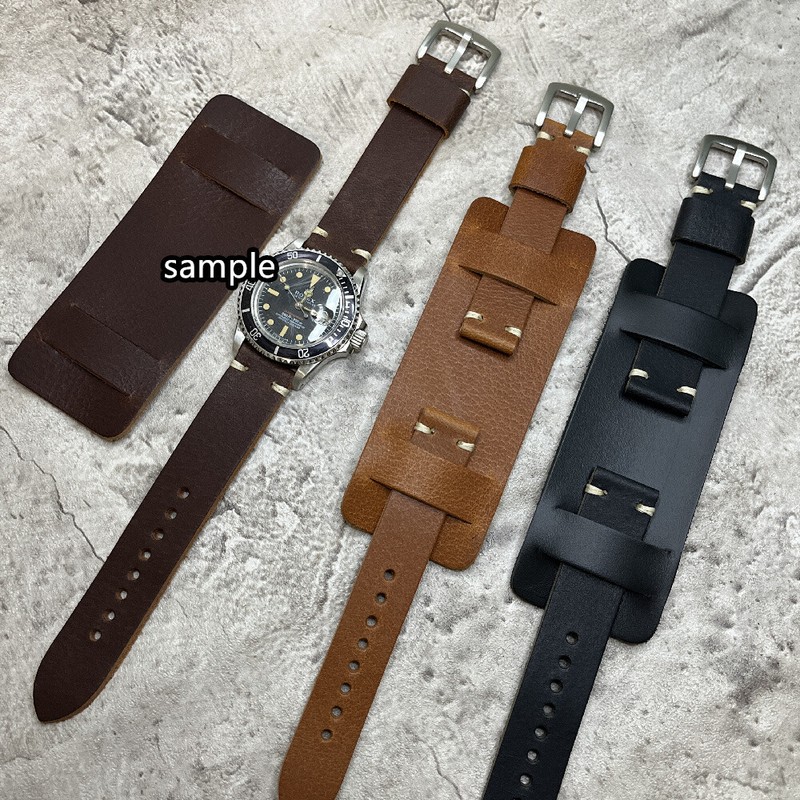 Size 18/20/22/24mm Army Bund Style Handmade Cow Leather Watch Strap/Band #115 gallery