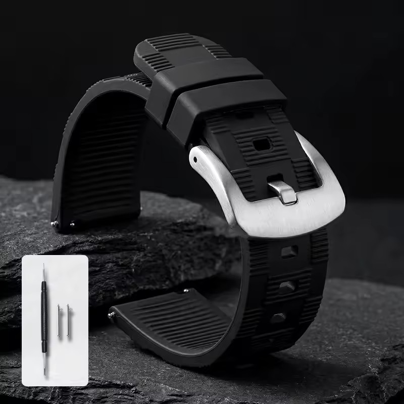 Premium Fluororubber Watch Strap 20mm 22mm 24mm Breathable Sport Watch Band