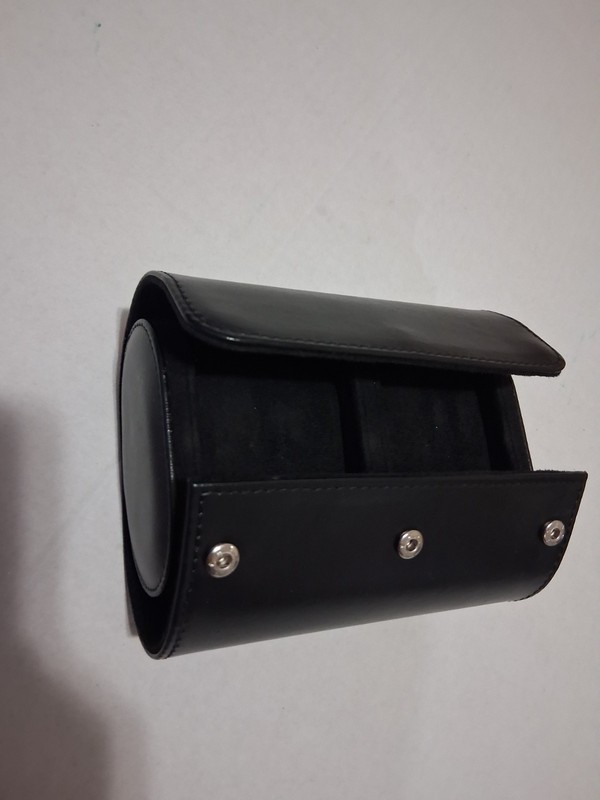 Watch Case Snap In Holder Two-watch Black Leather Case. Watch Not Included