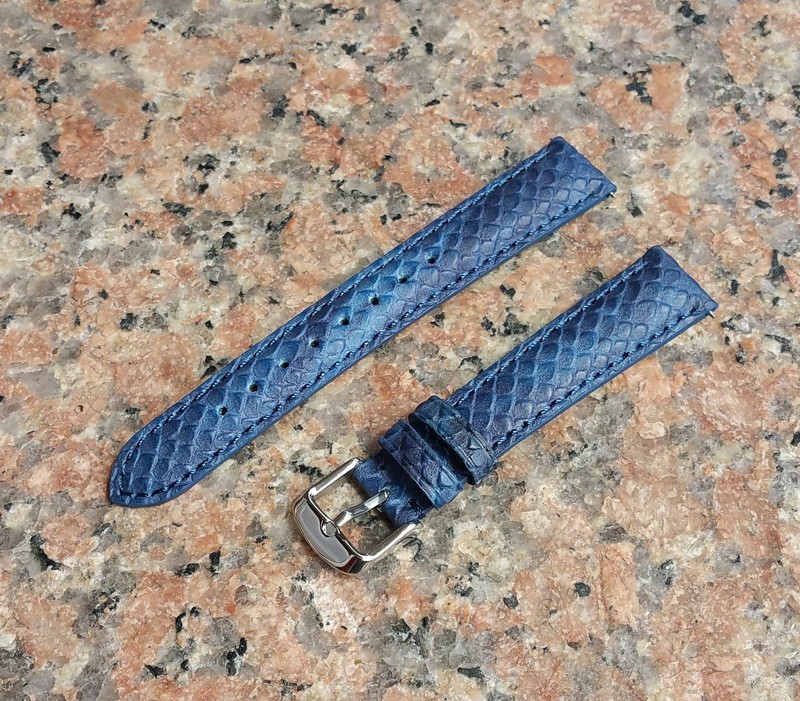 16mm Navy Blue Genuine Leather Python snake Emboss Watch Band Strap Mens,Womens