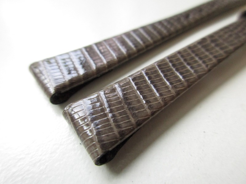 Taupe brown Lizard print '60s open end 10 MM leather watch band strap - G gallery