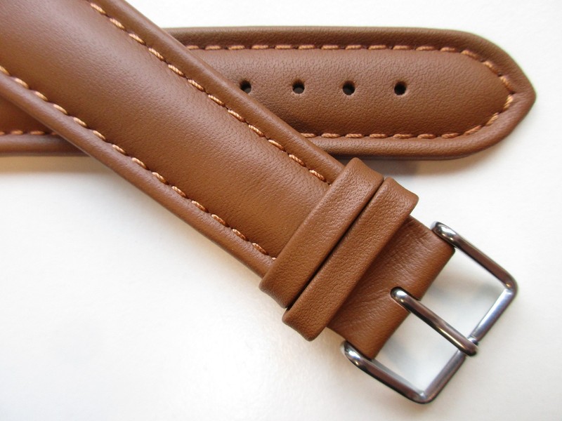 Tawny brown plain Sport padded 22 MM leather watch band strap