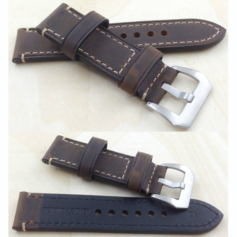 Watch Bands Top Layer Cowhide Genuine Leather Wristwatch Straps Parts 22mm Brown