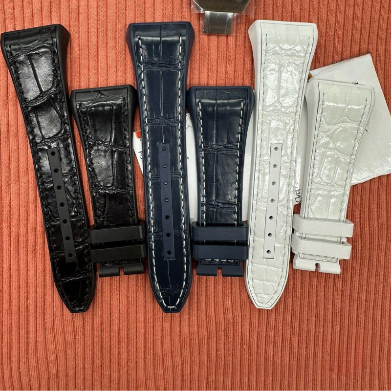 Croco Leather Rubber Watch Strap Fits Franck Muller V45 V41 Series Watches